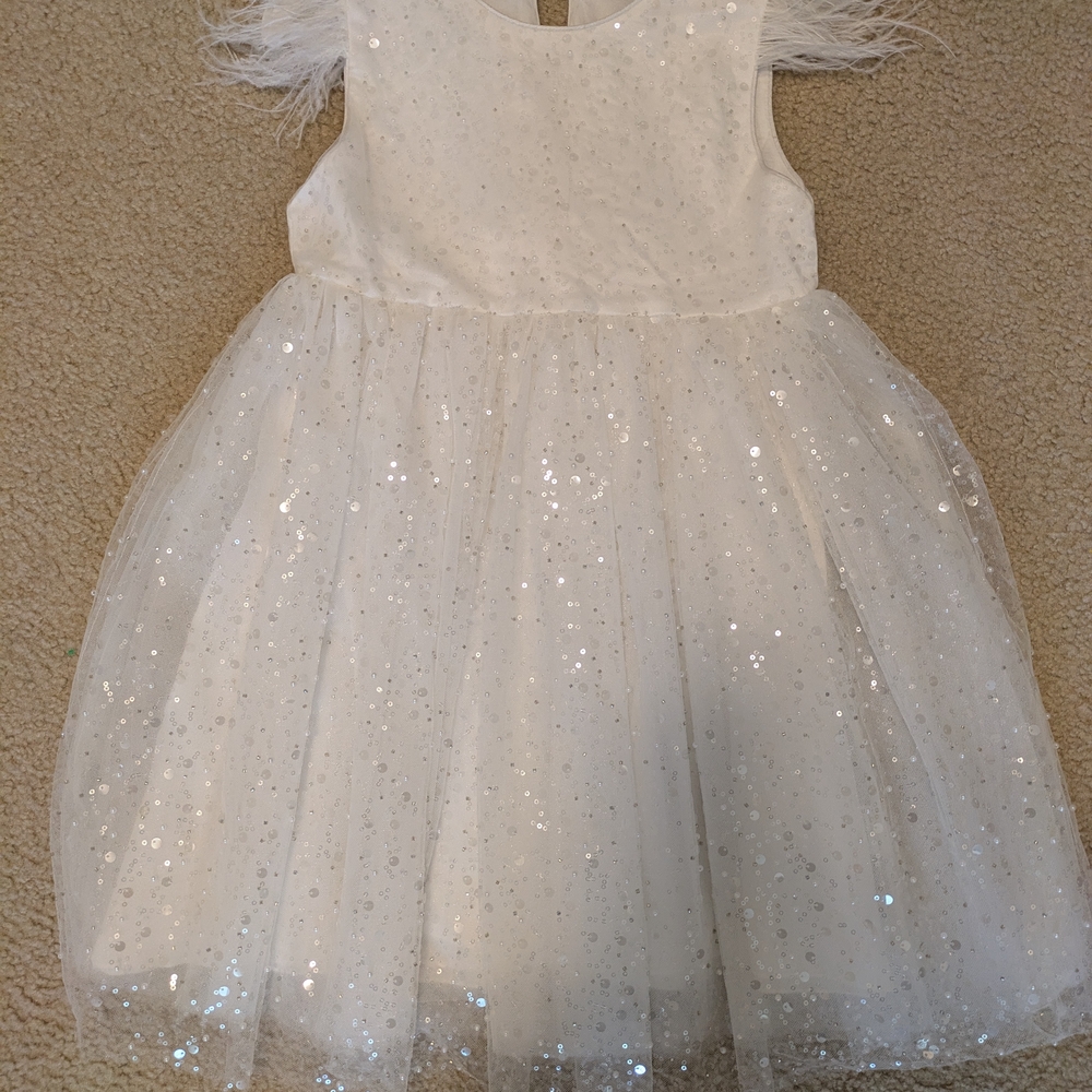 Sparkling White Tulle Dress with Feather Details
